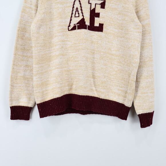 American Eagle Oversized Knit AE Logo Sweater Size M/L Ivory Maroon NWOT - Picture 4 of 6